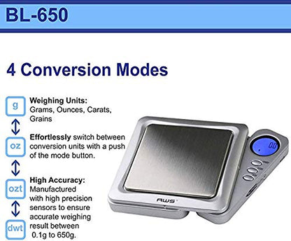 American Weigh Scales Blade Series Digital Pocket Gram Scale 1000g x 0.1g | Precision Mini Scale 0.1g Accuracy, Pocket Scale for Kitchen, Gold, Gems & Coin Scale, Smart Digital & Compact Scale