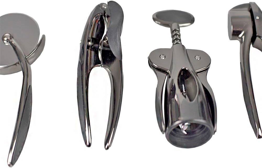 HomeBasics Wine Opener – Premium Zinc Plated Steel Wing Corkscrew – Black Onyx