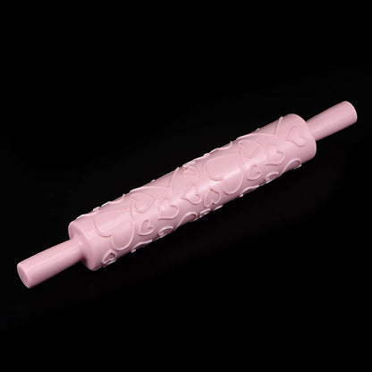 HARFINGTON Pattern Embossed Rolling Pin 14.57" x 1.97" Heart 3D Pattern PP Plastic Non-Stick Embossing Textured Rolling Pins for Baking Cookie Fondant Pastry Clay Dough, Pink