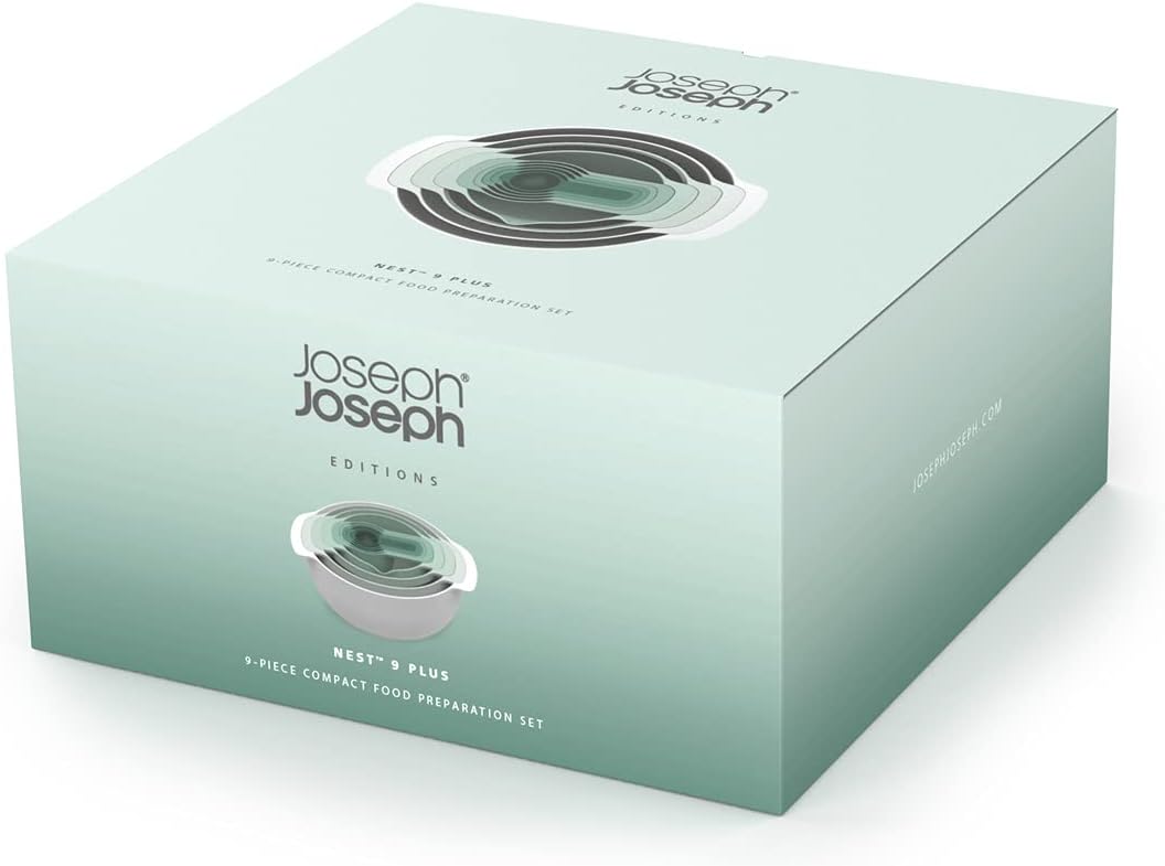 Joseph Joseph Nest 9 Plus, 9 Piece Compact Food Preparation Set with Mixing Bowls, Measuring cups, Sieve and Colander, MultiColor