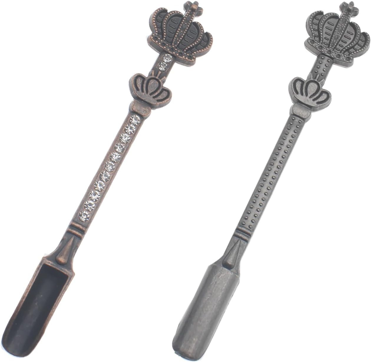 Mini Powder Medicine Scoop 2pcs Metal Shovel Spoon Shovel Scoop with Crystal for Bottle Home Supplies (Antique silver + Bronze)