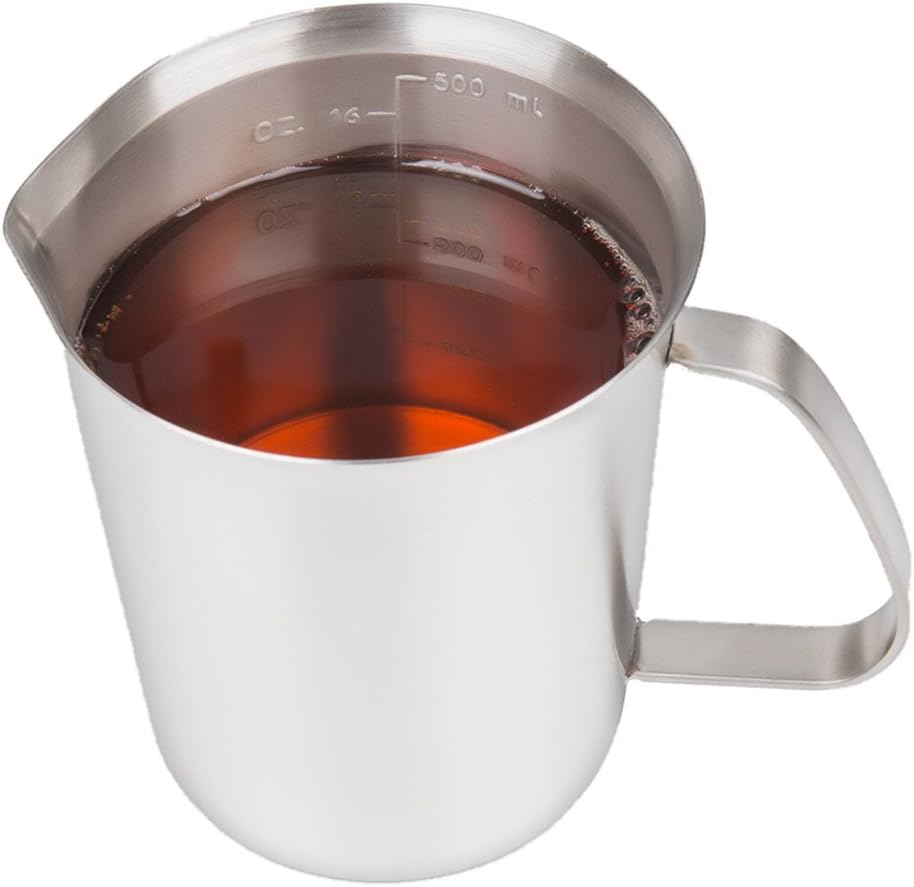 Stainless Steel Measuring Cup (16 Ounce/ 0.5 Liter- 2 Cup), Milk Frothing Pitcher, Steaming Pitcher, Milk Frothing Cup Jug with Marking with Handle for Espresso Machines, Latte Art