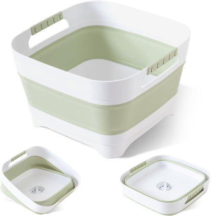 2.6 Gal/10L Collapsible Wash Basin with Drain Plug, Portable Foldable Dish Tub, Large Capacity Space-Saving Sink for Baby Bottles, RV, Camping, Kitchen, Travel & Outdoor Use