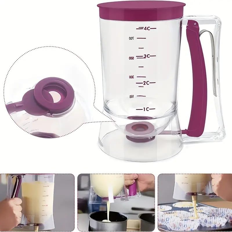 Batter Dispenser With Measuring Scale 900ml Capacity Leak Proof Design For Baking Pancake Muffin Cupcake Easy To Use Kitchen Baking Tool Baking Supplies for Griddle（Red）