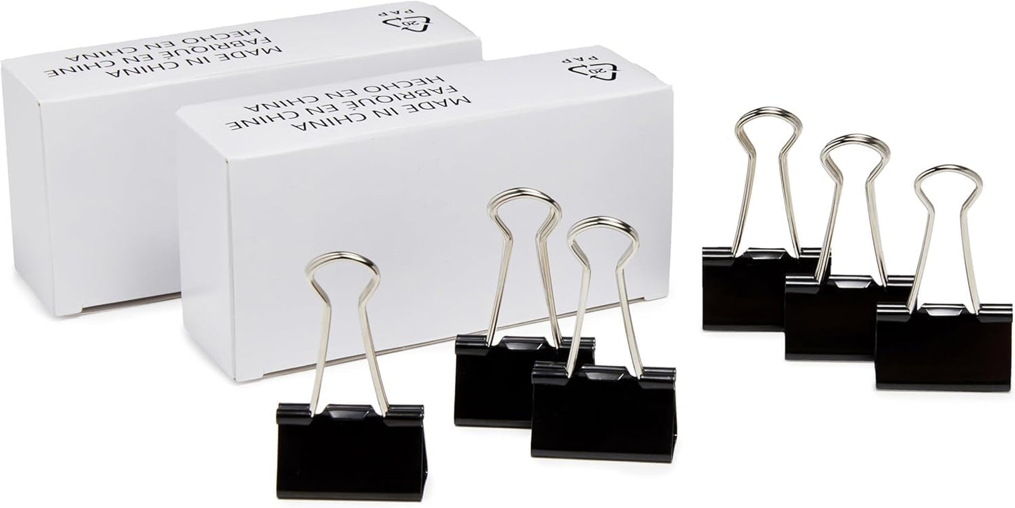 Amazon Basics Sturdy Binder Clips, Office Supplies, Small 0.75 in, Document Organizing, School Supplies, Black, 144 Count