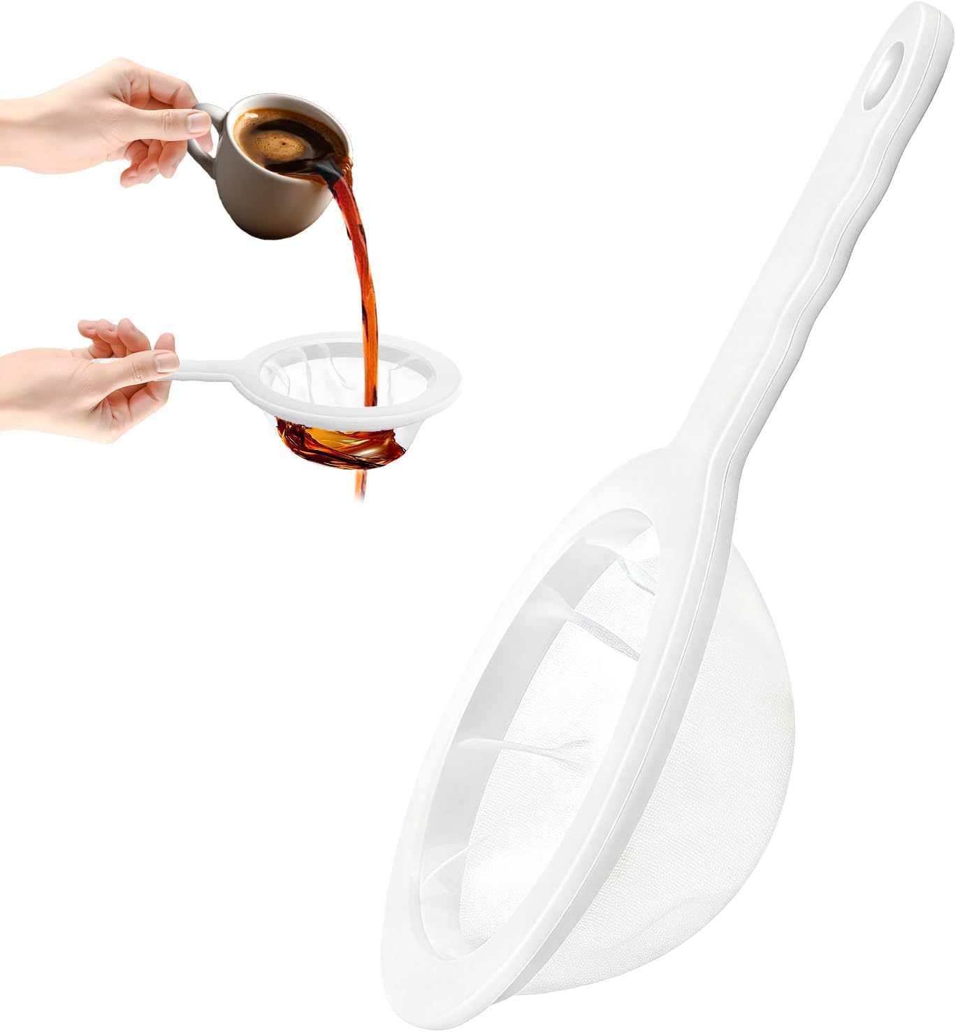 Ultra-Fine Nylon Mesh Strainer- Mini Kitchen Colander for Coffee, Milk, Yogurt, Juice - Non-Slip Handle & Hanging Hole (120 Mesh)