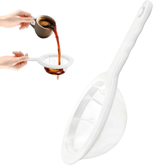 Ultra-Fine Nylon Mesh Strainer- Mini Kitchen Colander for Coffee, Milk, Yogurt, Juice - Non-Slip Handle & Hanging Hole (120 Mesh)