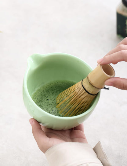 TANG PIN Matcha Set - Match Bowl and Whisk, 15 OZ, Matcha Scoop | Matcha Whisk Stand (Chasen Holder) - 4pc Perfect Matcha Kit for Matcha Tea Ceremony (Mottled Green)