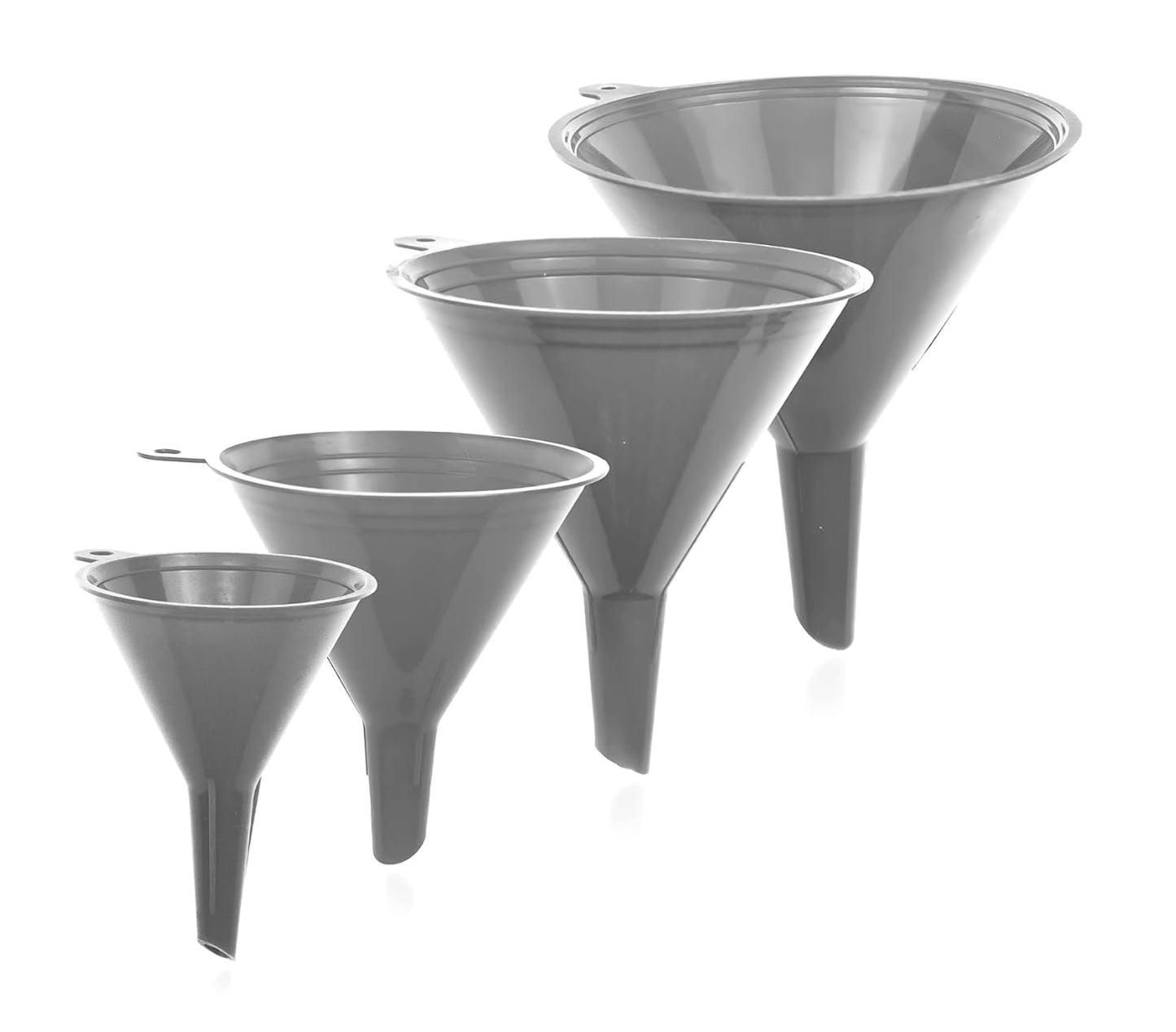 LIQVEE™ Funnel Set (4 Sizes: 122, 101, 76, 50mm) - Durable, Non-Toxic, Food-Grade Plastic funnels for Filling Bottles and containers. Ideal for Kitchen, Garage, or Labs. Perfect for Precise Pouring.