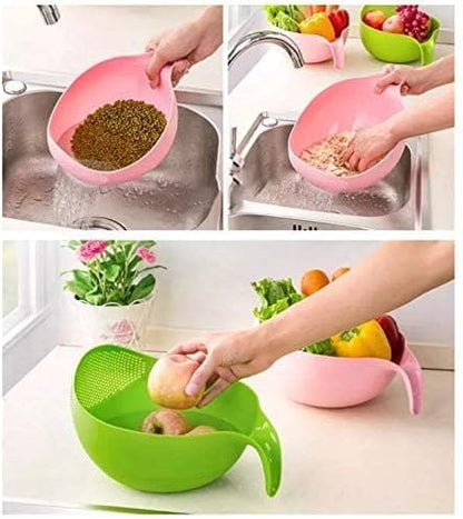 Rice Washing Filter Strainer Basket Colander Sieve Fruit Vegetable Bowl Drainer Cleaning Tools Home Kitchen Kit (S, green)