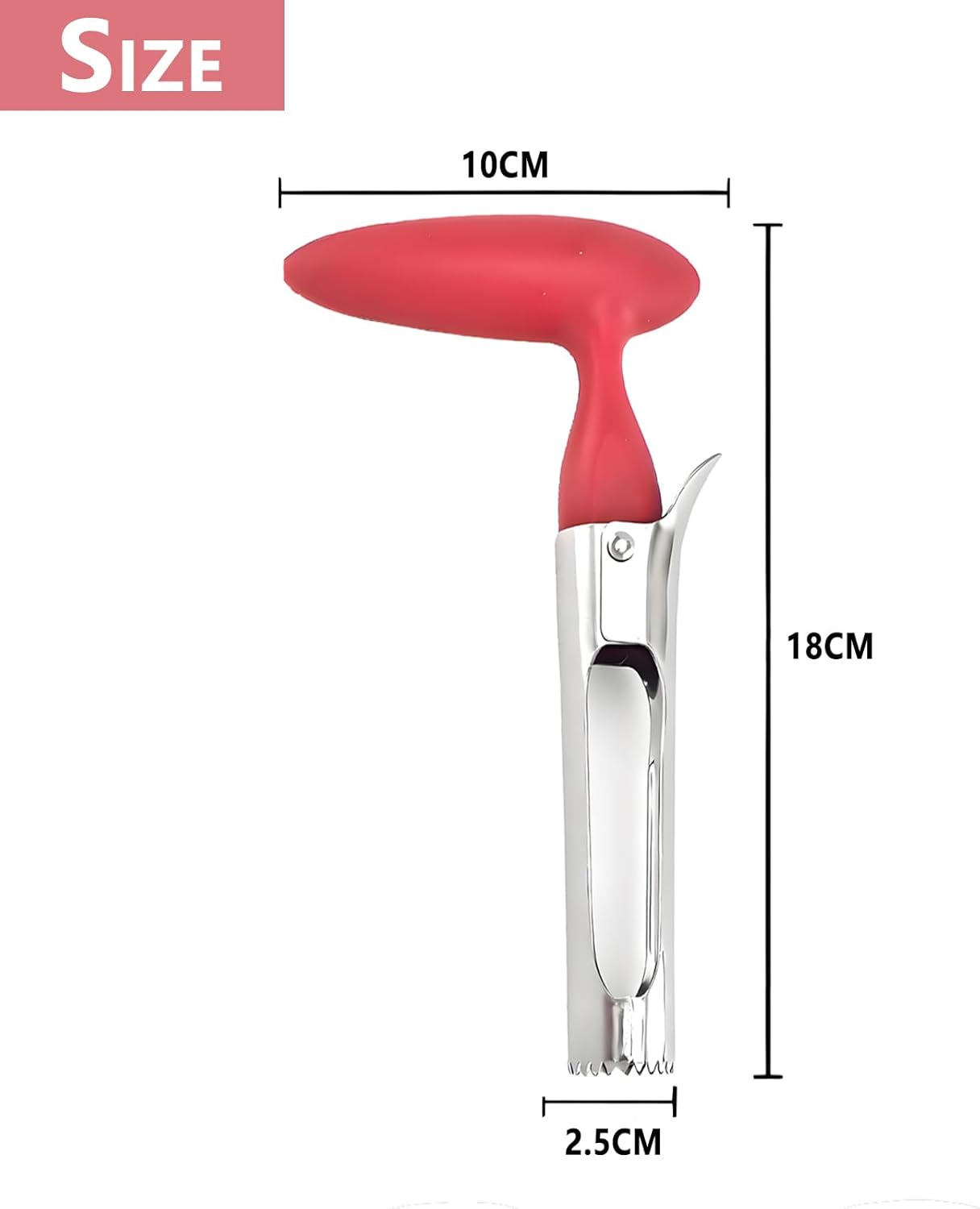 Apple Corer,Stainless Steel Fruit & Pepper Corer Tool with Serrated Blades for Apples,Pears & Bell Peppers | Dishwasher Safe (Red)
