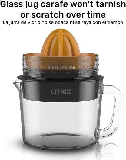 Citrus Juicer with 2 Interchangeable Cones, Premium Glass Container, Easy-to-Clean, Compact Design, Perfect for Limes, Oranges, and Lemons - Durable, Hygienic, and Versatile for Everyday Use