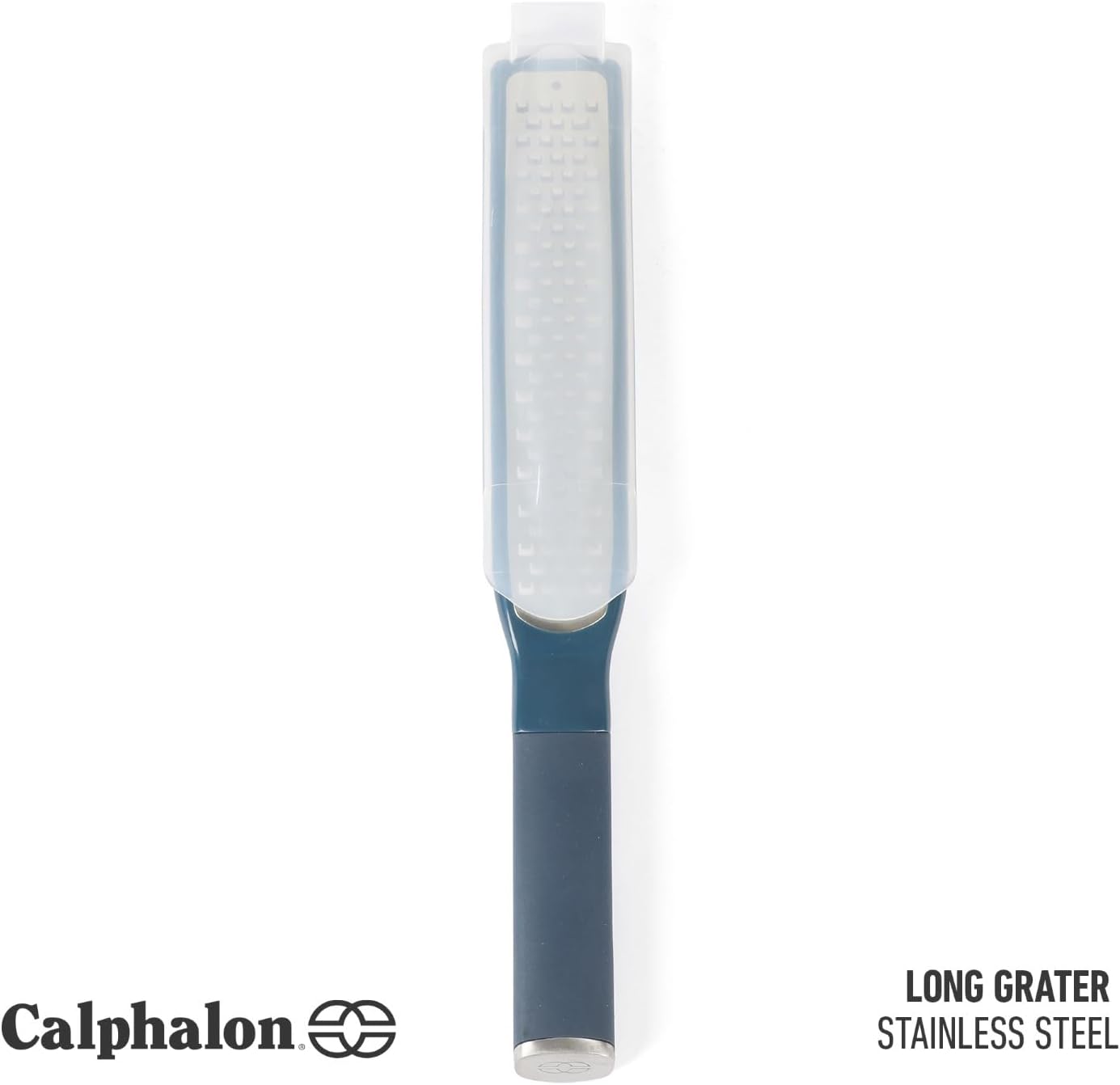 Calphalon Edge Stainless Steel Handheld Grater Lemon Zester W/Cover & Rubber Handle - Navy Blue