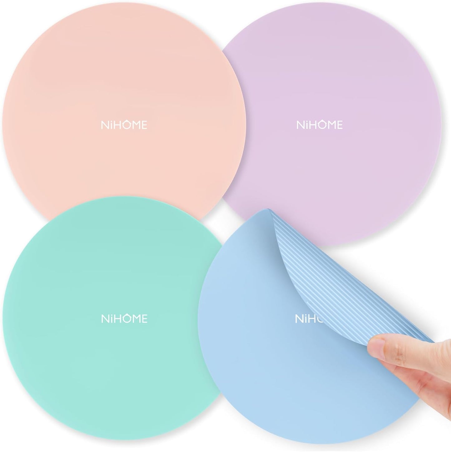 NIHOME Silicone Jar Opener – 6 Inch Large Anti-Slip Grip Pads, Premium 100% Food-Grade Silicone, Stylish Designer Colors, Multi-Purpose Heat-Resistant Mat & Coaster, Set of 4