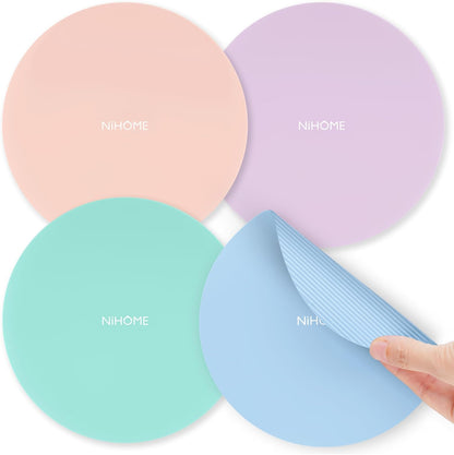 NIHOME Silicone Jar Opener – 6 Inch Large Anti-Slip Grip Pads, Premium 100% Food-Grade Silicone, Stylish Designer Colors, Multi-Purpose Heat-Resistant Mat & Coaster, Set of 4