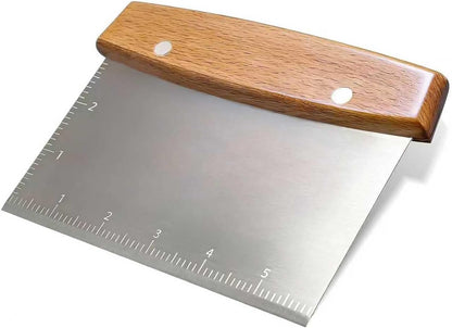 Professional Dough Cutter & Bench Scraper - Ultimate Dough Scraper Tool with Stainless Steel Blade & Wood Handle