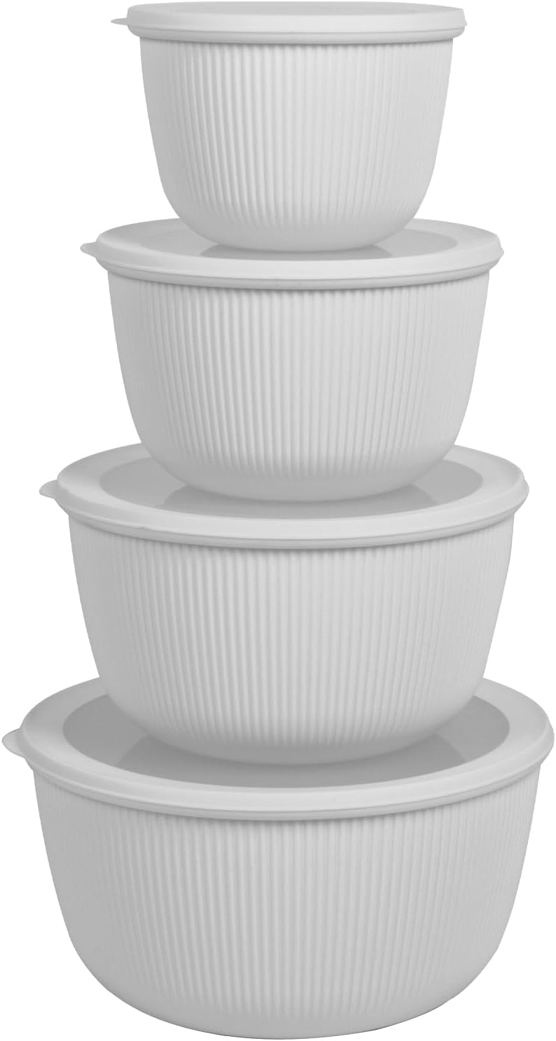 BoxedHome Mixing Bowls with Lids - 8 Piece Plastic Nesting Bowls Set includes 4 Prep Bowls and 4 Lids, Microwave and Dishwasher Safe, Green