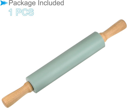 Silicone Rolling Pins, 17" Length, Silicone & Oak Non-Stick Ergonomic Wooden Handle Fondant Dough Roller Pink - (Applications: for Baking DIY Projects)