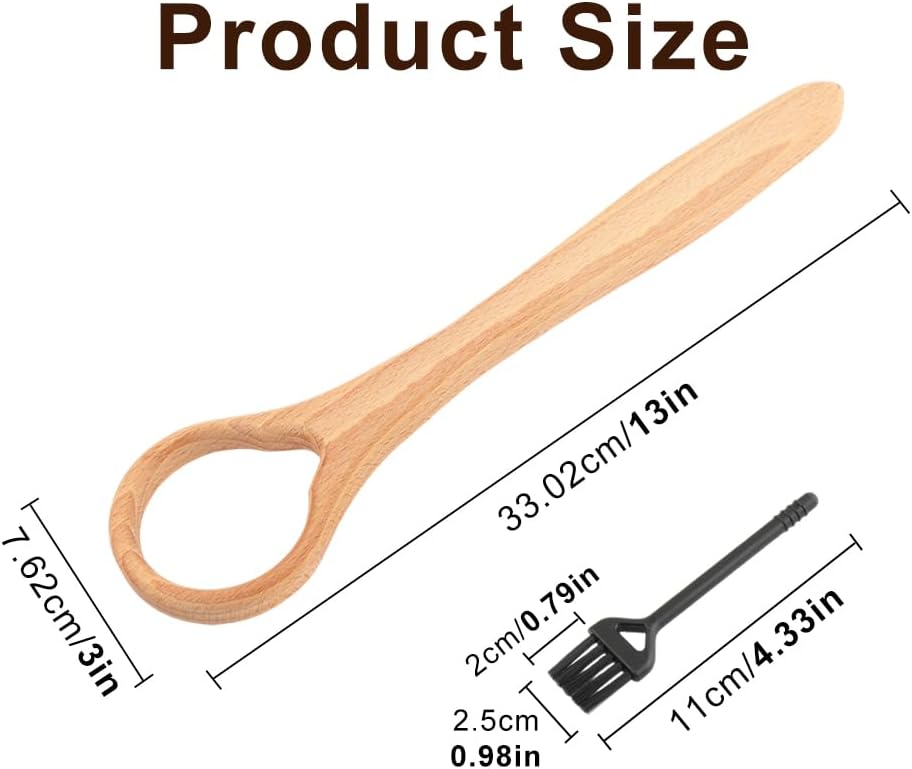 13-Inch Wooden Danish Dough Whisk, Bread Whisking Tool for Mixing Sourdough, Traditional Dutch Whisk for Pizza, Pastry, Cake Batter