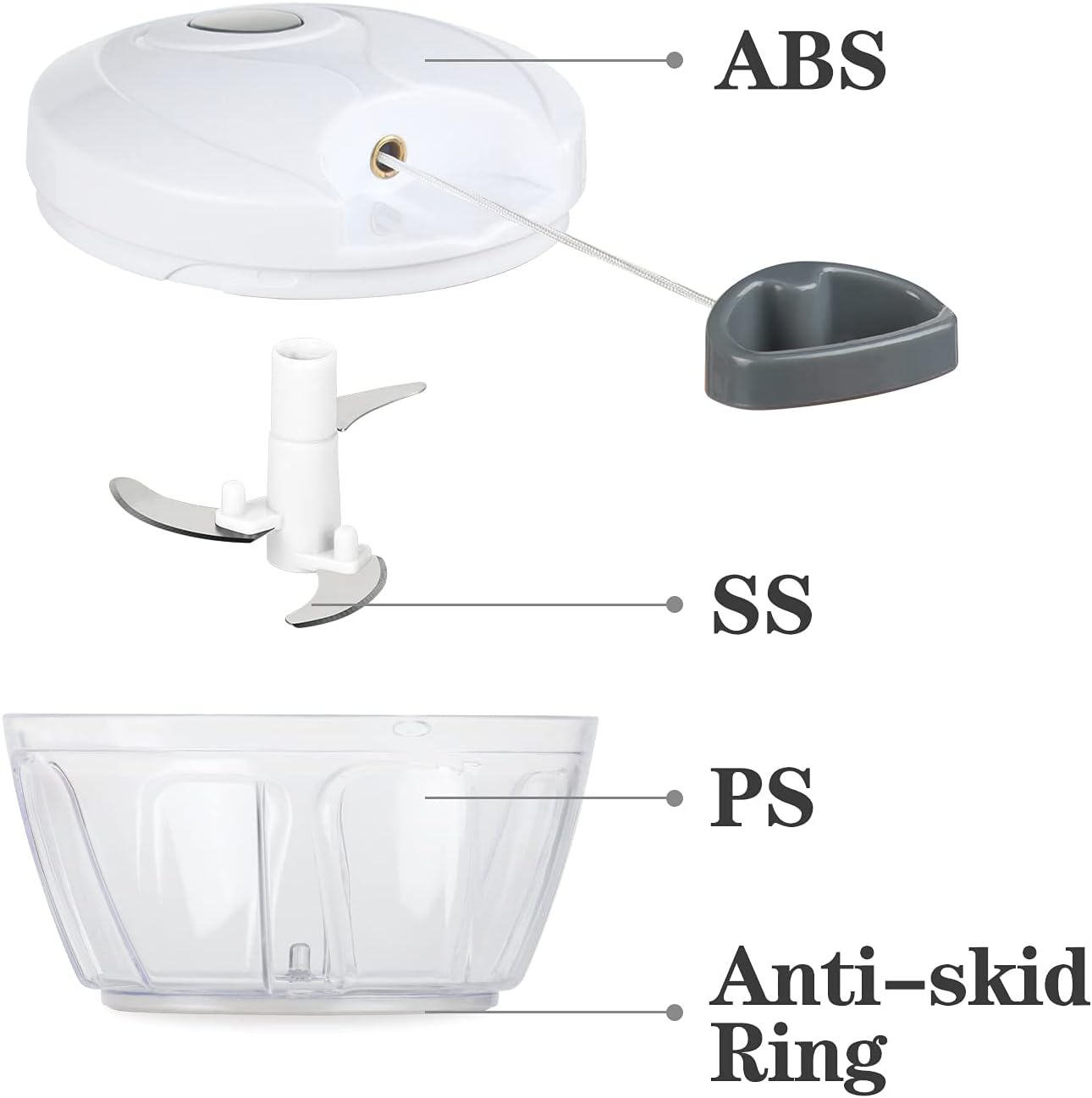 Cambom Manual Food Chopper Vegetable Cutter, Hand String Vegetable Chopper Onions Cutter for Vegetable Fruits Nuts BPA Free Food Safe Material, 900ml Grey