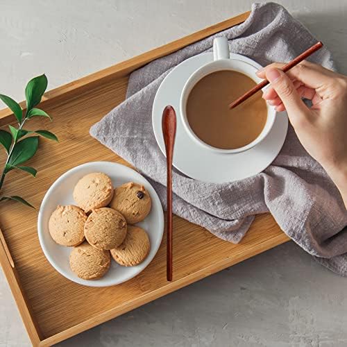 Patelai 10 Pieces Wooden Coffee Spoons Long Handle Mixing Wooden Spoon Handmade Stirring Teaspoon for Kitchen Stirring