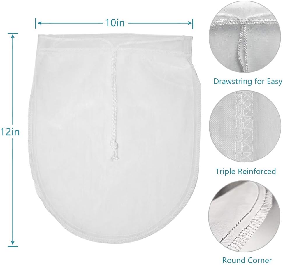 Nut Milk Bag Reusable 3 Pack 12" x 10" Cheesecloth Bags for Straining Almond/Soy Milk Greek Yogurt Strainer Milk Nut Bag for Cold Brew Coffee Tea Beer Juice Fine Nylon Mesh Cheese Cloth
