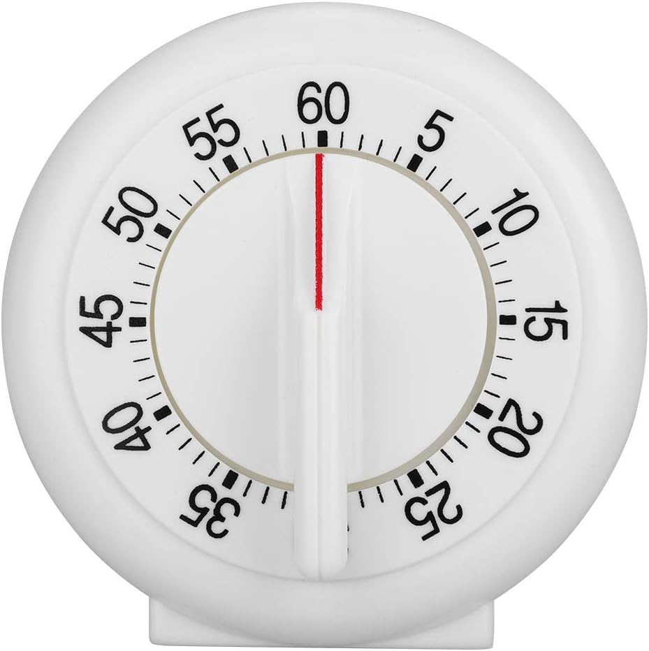 Kitchen Timer Manual, 60 Minutes Round Shape Timer Cooking Ring Mechanical Counter Alarm Clock Wind Up Timers Home Egg Baking Steaming Visual Countdown Teacher Exercising Meeting White