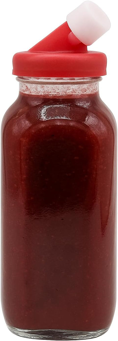 kitchentoolz Red 16oz Glass Salad Dressing Shaker – Dressing Container Glass Bottle with Silicone Non-Metal Lid for Homemade Sauces & Dressings
