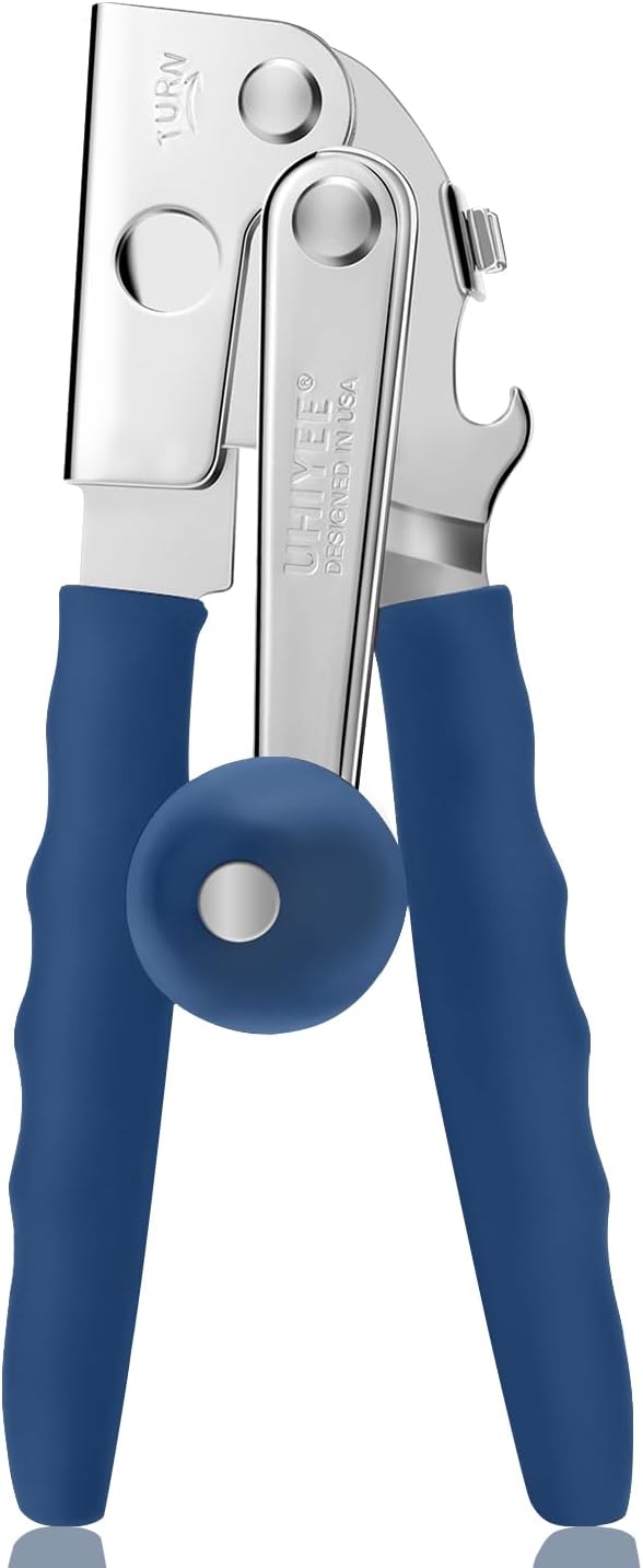 Commercial Can Opener, UHIYEE Hand Crank Can Opener Manual Heavy Duty with Comfortable Extra-long Handles, Oversized Knob, Large Handheld Can Open Easy for Big Cans, Black