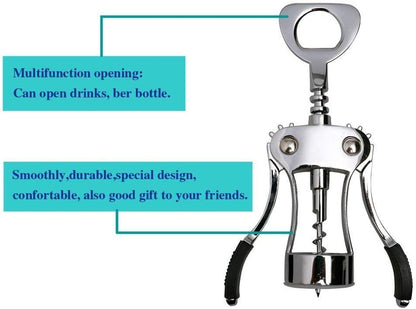 Wing Corkscrew,Ilyever Premium Wine Opener with Bottle Stopper,Multifunctional Corkscrew Wine Cork Opener Bottler Opener Remover for Home, Kitchen,Restaurant,Party and as Gift,Black