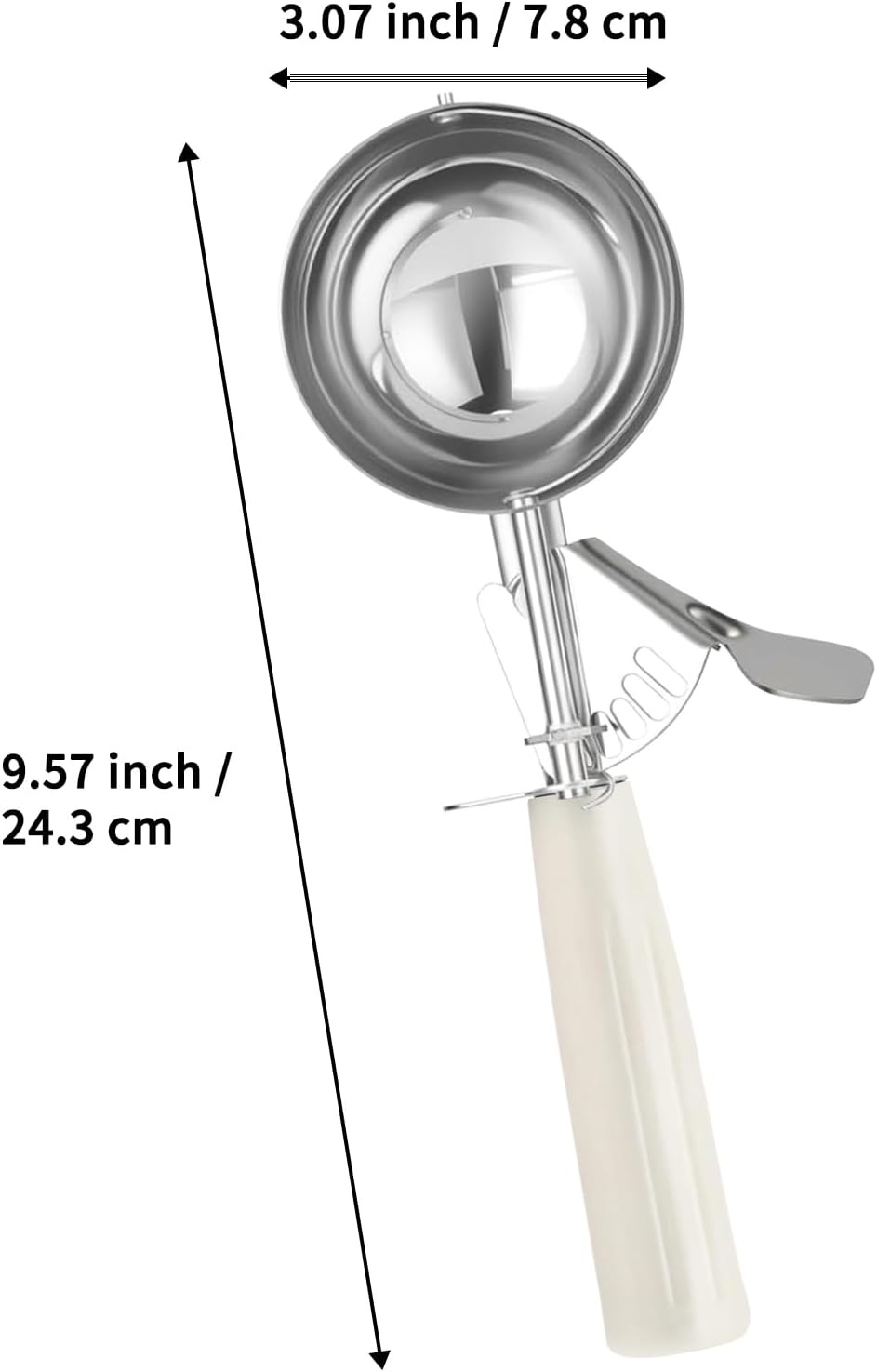Portion Scoop - Disher, Cookie Scoop, Food Scoop - Portion Control - 18/8 Stainless Steel, Milk White Handle (#10 / 3oz)