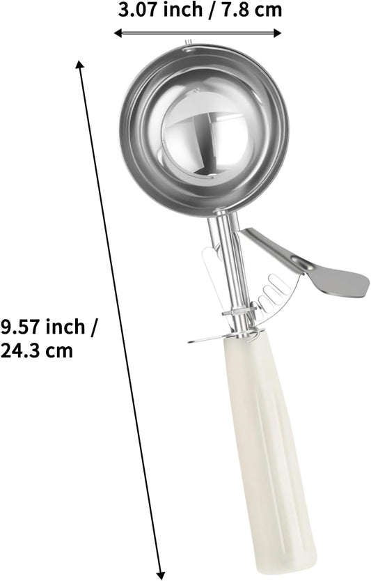 Portion Scoop - Disher, Cookie Scoop, Food Scoop - Portion Control - 18/8 Stainless Steel, Milk White Handle (#10 / 3oz)