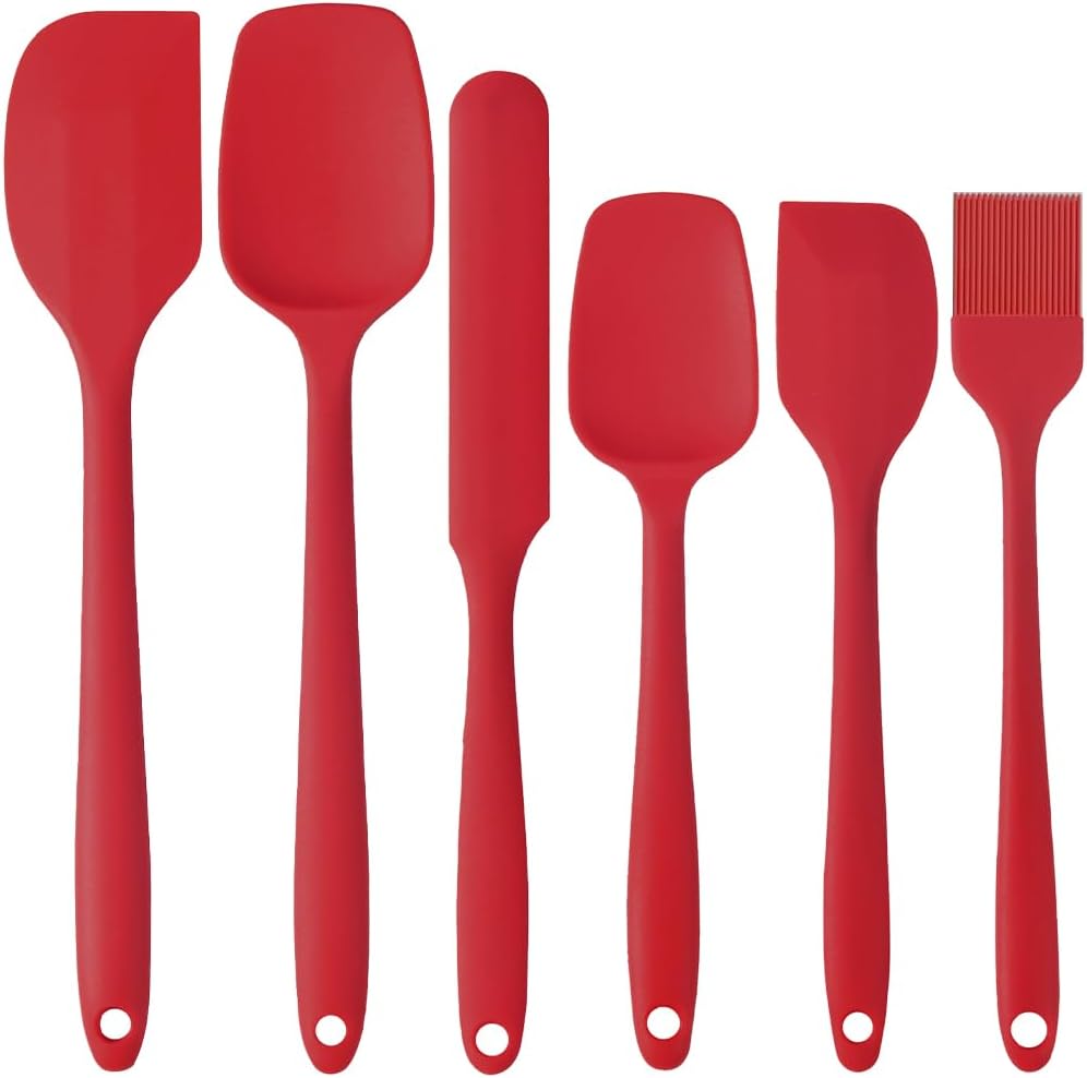 Food Grade Silicone Rubber Spatula Set for Baking, Cooking, and Mixing High Heat Resistant Non Stick Dishwasher Safe BPA-Free Multicolor Set of 6（Red）