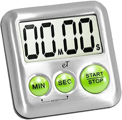 Elegant Digital Kitchen Timer Stainless Steel - Plumberry - Strong Magnetic Back - Kickstand - Loud Alarm - Large Display - Auto Memory - Auto Shut-Off - Model eT-24 (Plumberry) by eTradewinds