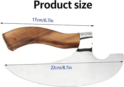 Pizza Cutter Chef Pizza Axe, Camping Knives Tools Mezzaluna Ulu Knife Viking Butcher Cleaver Super Steel Wooden Handle Sharp Rocker Slicer Stainless Steel Blade (walnut wood, 8.6inch)