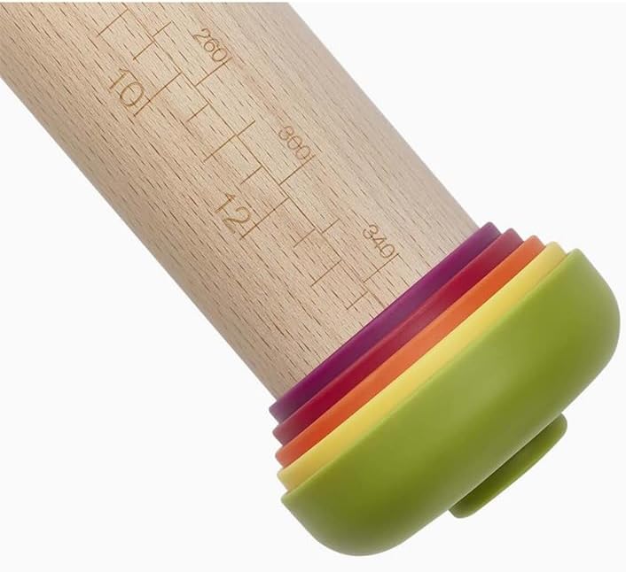 Joseph Joseph PrecisionPin - Rolling Pin with adjustable pastry thickness, Baking and dough rollers, Beech Wood, Pastel Blue