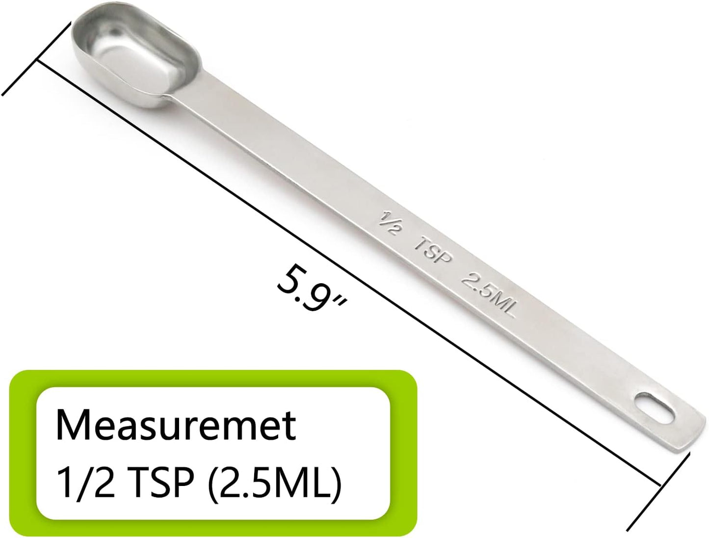 2PCS 1/4tsp (1.25ml) Single Measuring Spoon, Stainless Steel Long Handle Individual Teaspoons Only