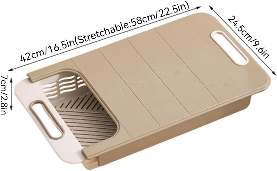 Multifunctional Over the Sink Cutting Board with Strainer Basket, Kitchen Prep Station for Vegetable Fruit Meat, Space Saving Chopping Block for RV Camping and Home Kitchen (White)