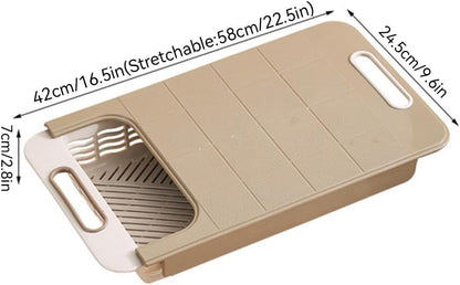 Multifunctional Over the Sink Cutting Board with Strainer Basket, Kitchen Prep Station for Vegetable Fruit Meat, Space Saving Chopping Block for RV Camping and Home Kitchen (White)