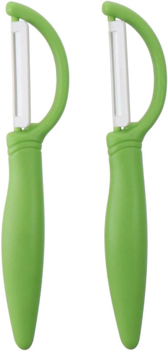 2 Pcs Green Ceramic Peeler for Household Use, Multi-purpose Ergonomic Design PP Material Handles for Kitchen, Restaurant, Snack Bar, Vegetables, Fruit