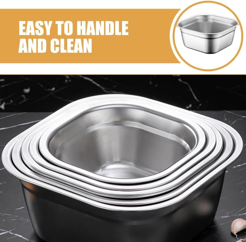 Multifunctional Square Vegetable Washing Basin 9.84 Inch Large Capacity Stainless Steel Kitchen Sink Tub for Food Prep and Cleaning