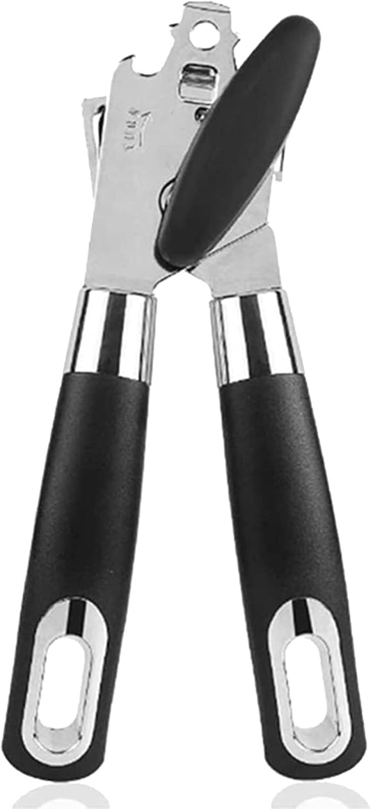 NileHome Can Opener, Stainless Steel Smooth Edge Manual Can Opener Classic Multifunction Can Opener Heavy Duty Kitchen Tool with Bottle Opener, Black&White