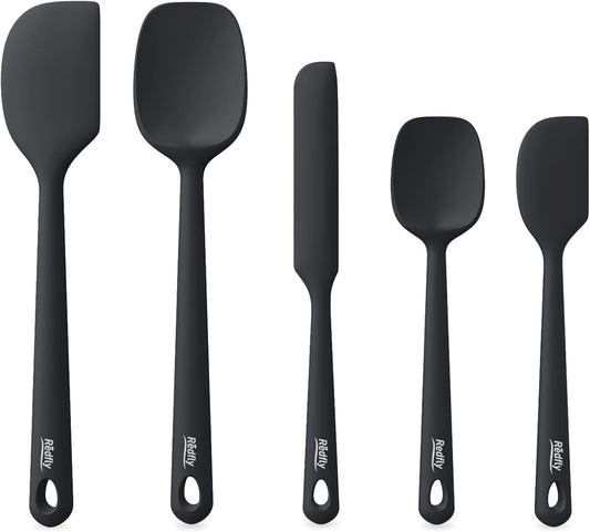 Redfly Silicone Spatula Set, 5 Piece Food Grade Silicone Cooking Utensils Set, Rubber Spatula Heat Resistant Nonstick for Baking, Cooking, Kitchen Utensils Dishwasher Safe Multicolor