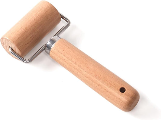 Wooden Dough Roller Medium Single Wheel Handheld Rolling Pin for Pastry Pizza Baking Handmade Beechwood Kitchen Tool(6.10 x 4.53Inch)