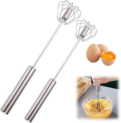 Stainless Steel Semi-Automatic Whisk, 2025 New Egg Whisk Hand Push Rotary Blender, Manual Mixer Stirrer Kitchen Tool for Blending, Whisking, Beating, Stirring (10in)