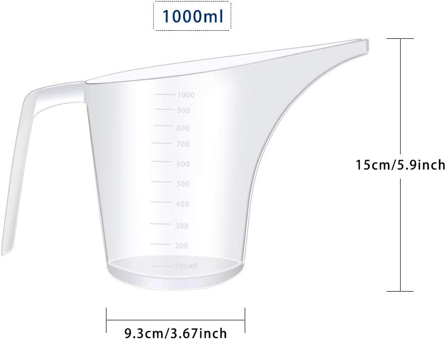 Fireboomoon 4 Pack Plastic Funnel Pitcher,Large Capacity Long Spout Measuring Cup for Bakeware Molds,Pancake,Batter,Muffin,Cakes,Soap Making(4 Cups/32 Ounces/1000 ml)