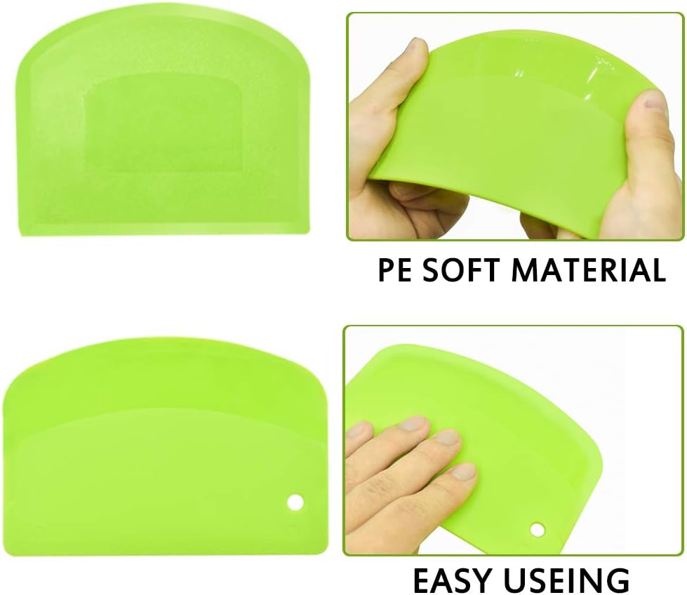 Bread Dough Plastic Bowl Scraper: 6PCS Food Safety Flexible Plastic Multi-function Kitchen Tool Bench Scraper | Practical Pizza Cutter Multipurpose Cake Chopper for Bread Dough Cake Fondant Icing