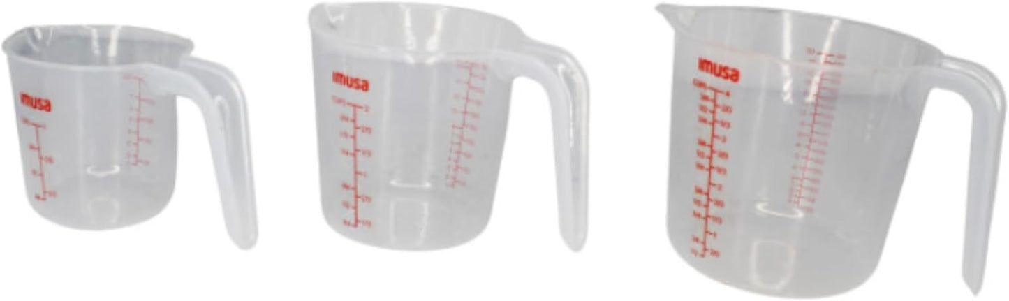IMUSA Plastic Measuring Cups Set of 3/1,2 & 4 Cup with Easy Pour Spout & Red Indicators, Nesting Liquid and Dry Measuring Cups for Cooking & Baking