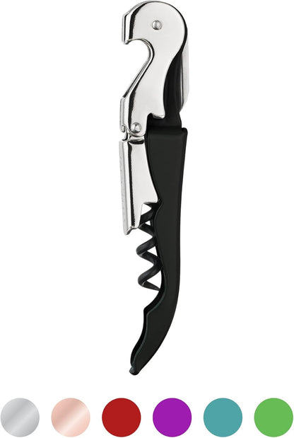 True Truetap Double Hinged Waiter's Corkscrew Wine Opener, Stainless Steel Wine Bottle Opener with Built In Foil Cutter, Home Bar Tools, Bar Cart Accessories, Wedding Gifts, Set of 1, Black