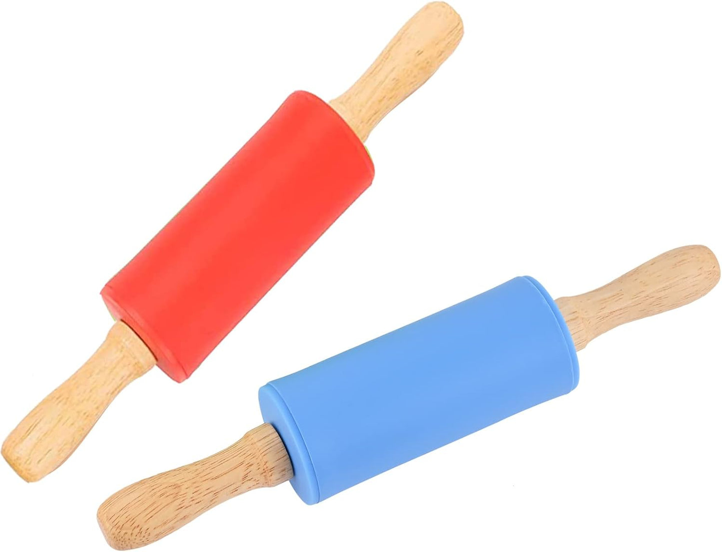 Mini Silicone Rolling Pin for Kids, Non-stick Surface Wood Handle, 9 Inch 1 Pack Blue